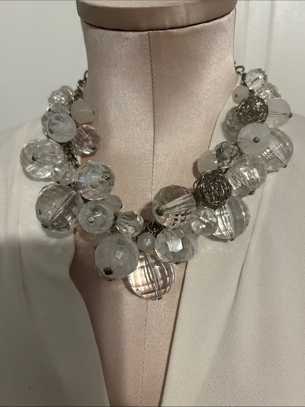 Statement Clear Crystal Cluster Necklace - Women's Jewelry - Picture 3 of 8